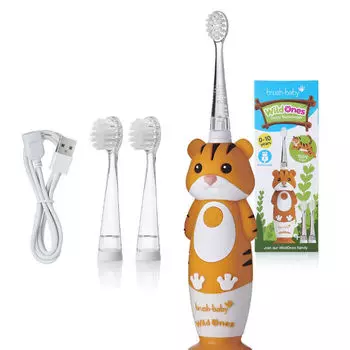 Звуковая зубная щетка для детей 0-10л тигр, 1 шт. Brush-Baby Wildones rechargeable toothbrush