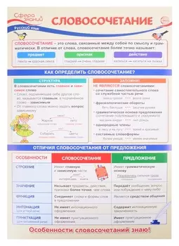 Плакат А3 "Словосочетание". Для занятий по русскому языку с учащимися 3-х классов общеобразовательных организаций