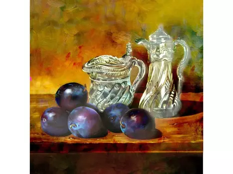 Алмазная картина-раскраска «Натюрморт со сливами»