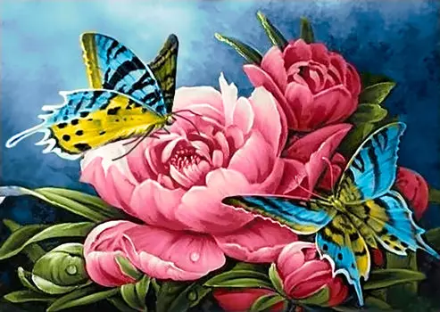 Алмазная вышивка «Бабочки и пионы»