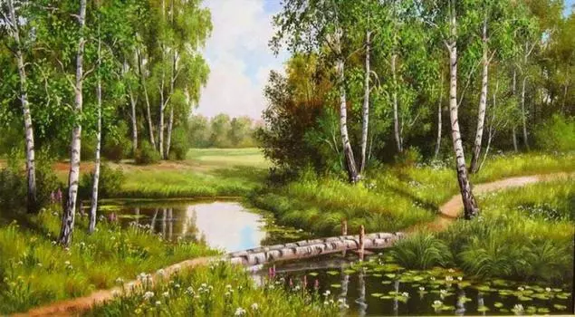 Алмазная вышивка «Березовый мостик»