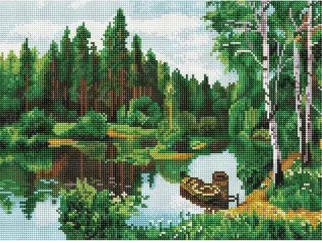 Алмазная вышивка «Лодки на озере»