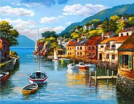 Алмазная вышивка «Лодочка на реке»