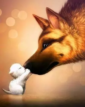 Алмазная вышивка «Любовь котенка и собаки»