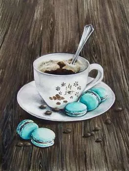 Алмазная вышивка «Макаруны к кофе»