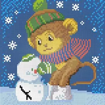 Алмазная вышивка «Обезьянка и снеговик»