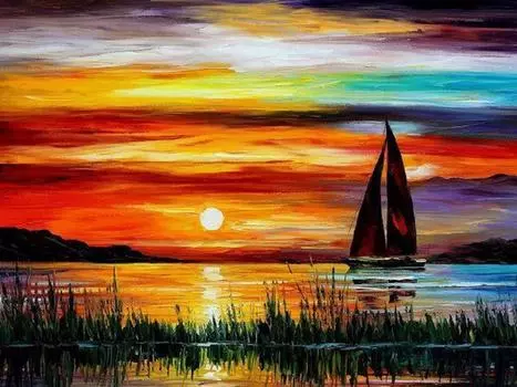 Алмазная вышивка «Парусник в лучах заката»