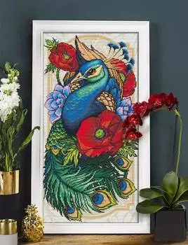 Алмазная вышивка «Павлин и маки»