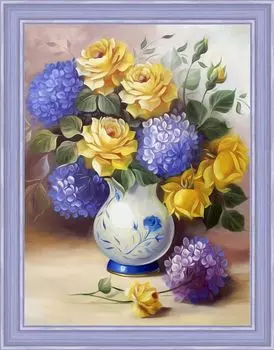 Алмазная вышивка «Розы и гортензии»