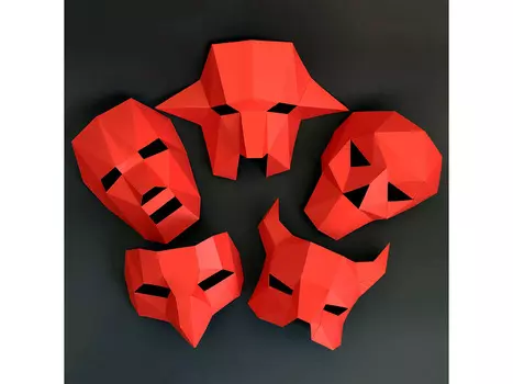 Бумажная модель для склеивания Набор масок для взрослых, 5 шт.