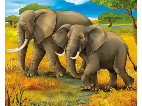 Холст «Семья слонов»