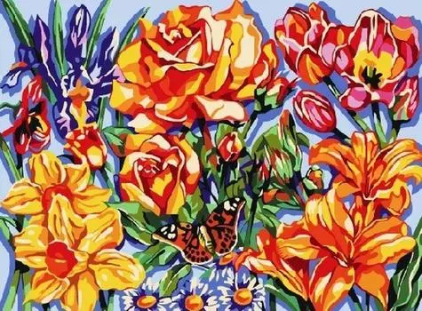 Картина по номерам «Бабочка среди цветов»