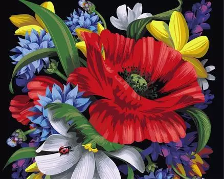 Картина по номерам «Букет с божьей коровкой»