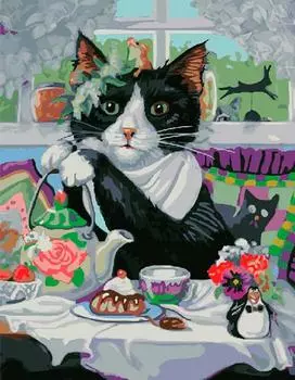 Картина по номерам «Чаепитие кота»