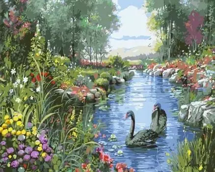 Картина по номерам «Черные лебеди»