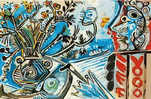 Картина по номерам «Цветы и человек с зонтом»