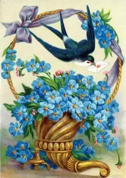 Картина по номерам «Цветы и ласточка»