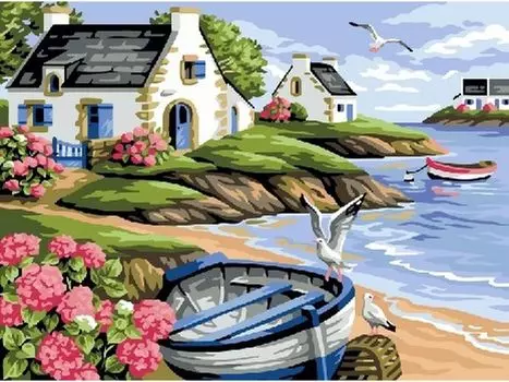 Картина по номерам «Дома на берегу»