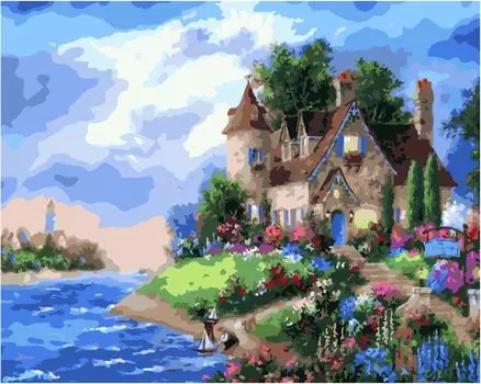 Картина по номерам «Домик на цветущем берегу»