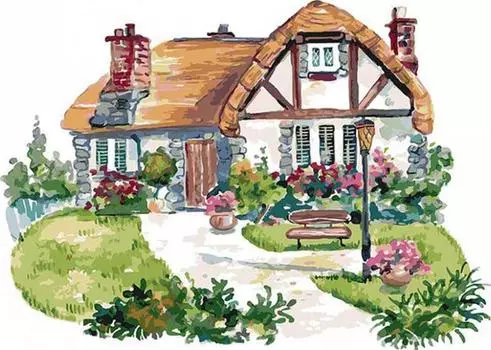 Картина по номерам «Домик на полянке»