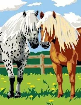 Картина по номерам «Две лошади в загоне»