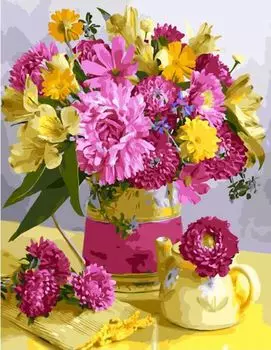 Картина по номерам «Хризантемы и одуванчики»