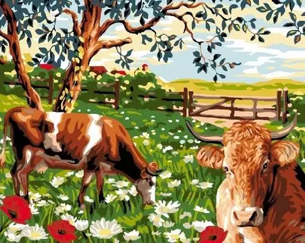 Картина по номерам «Коровы в загоне»