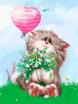 Картина по номерам «Кот с букетом»