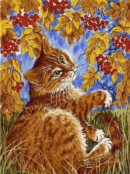Картина по номерам «Кот с рябиной»