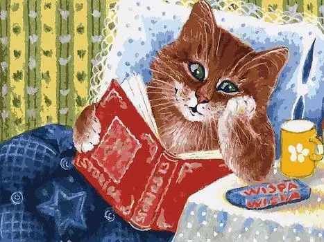 Картина по номерам «Котик с книжкой»