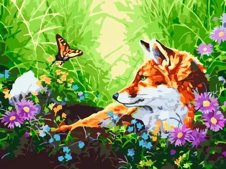 Картина по номерам «Лиса в цветах»