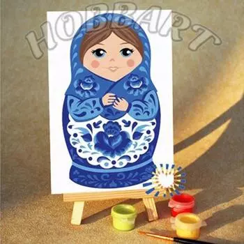 Картина по номерам «Матрёшка. Гжель»
