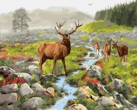 Картина по номерам «Олени у ручья»