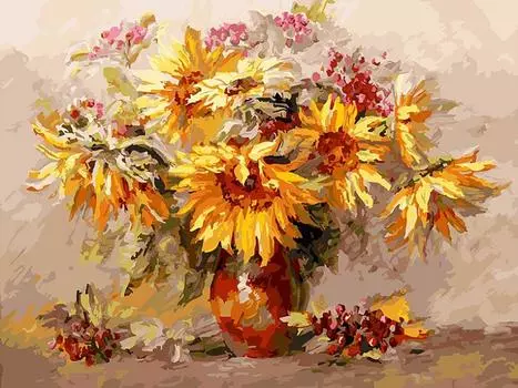 Картина по номерам «Подсолнухи и калина»