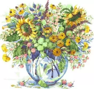 Картина по номерам «Подсолнухи в вазе»