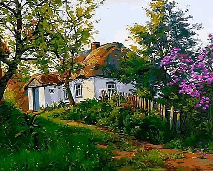 Картина по номерам «Расцвела сирень возле дома»