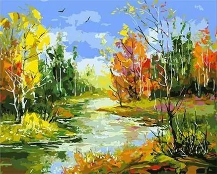 Картина по номерам «Речка в осеннем лесу»