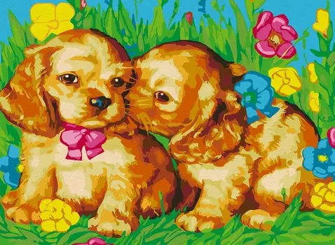 Картина по номерам «Щенки на поляне»