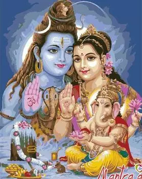 Картина по номерам «Шива-Парвати-Ганеша» + в наборе подарок