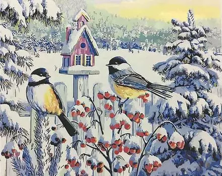 Картина по номерам «Синицы на рябине»