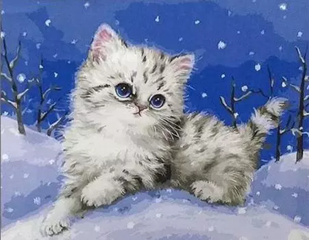 Картина по номерам «Снежный котенок»