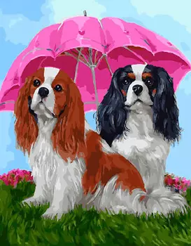 Картина по номерам «Собачки под зонтом»