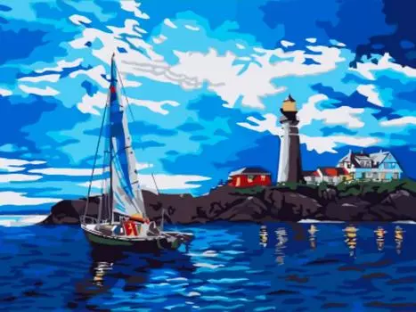 Картина по номерам «Яхта у маяка»