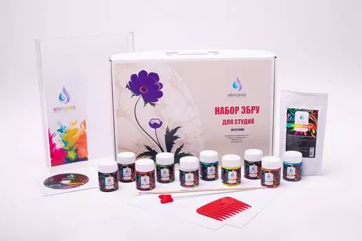 Набор для студии эбру 10 цветов, лоток оргстекло А4, Ebrusso