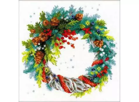 Набор для вышивания «Венок с голубой елью»
