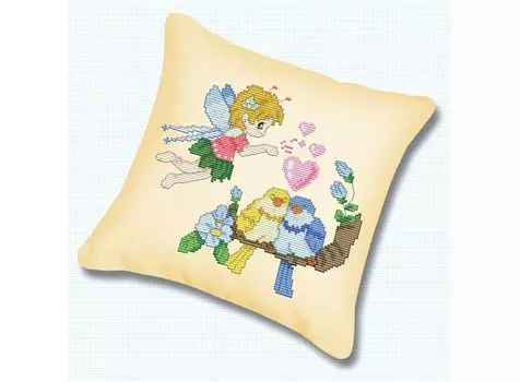 Подушка «Птички на ветке» (канва бежевая)