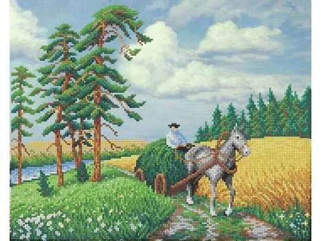 Рисунок на габардине «После сенокоса»
