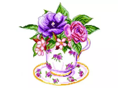 Рисунок на канве «Роза в чашке»
