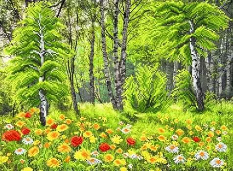 Рисунок на шелке «Березовая роща»