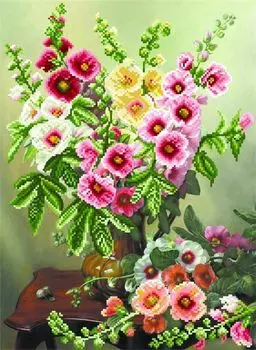 Рисунок на шелке «Букет мальвы»